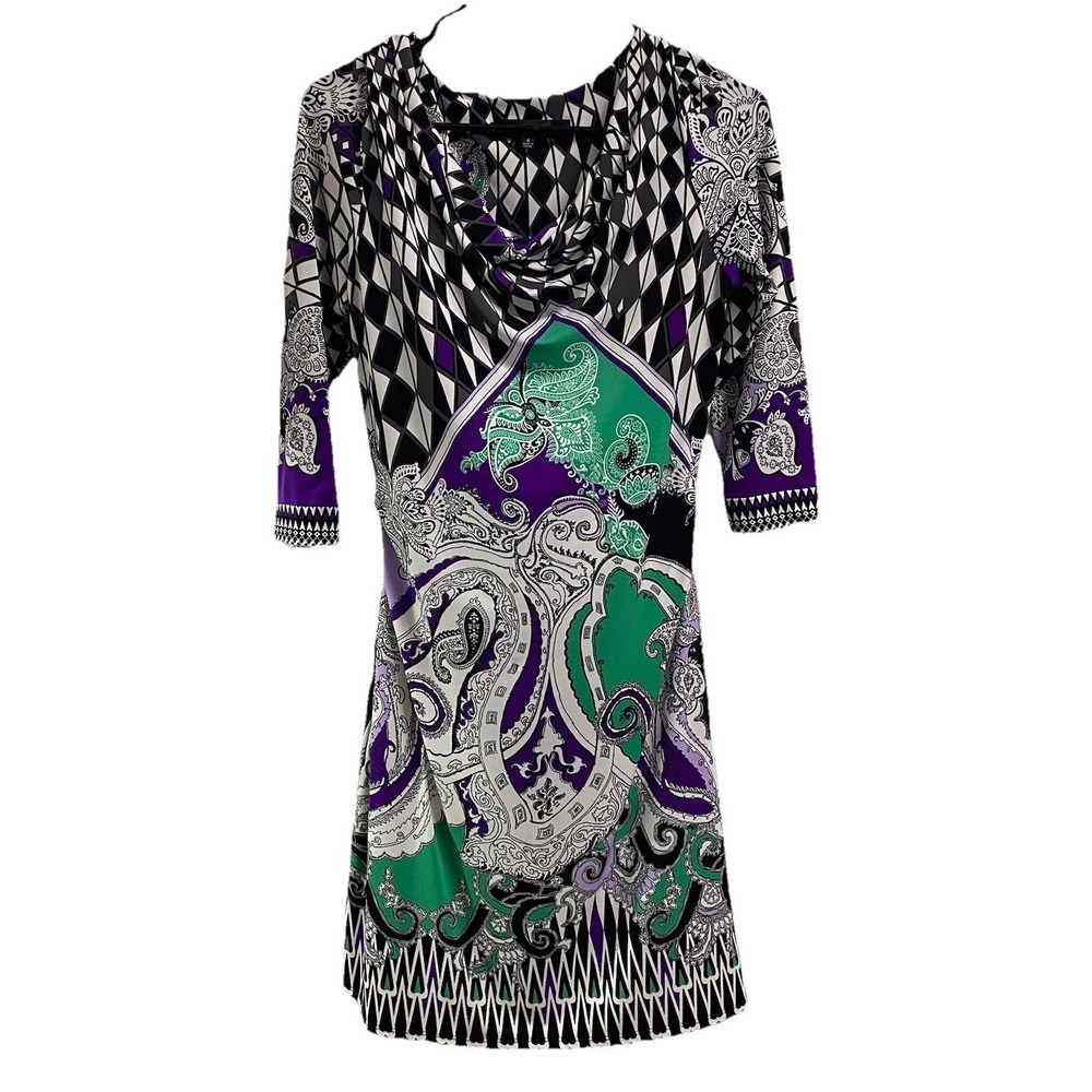 Nine West Womens Geo Paisley Print Wedding Guest Dress Stretch‎  Purple/Green 6